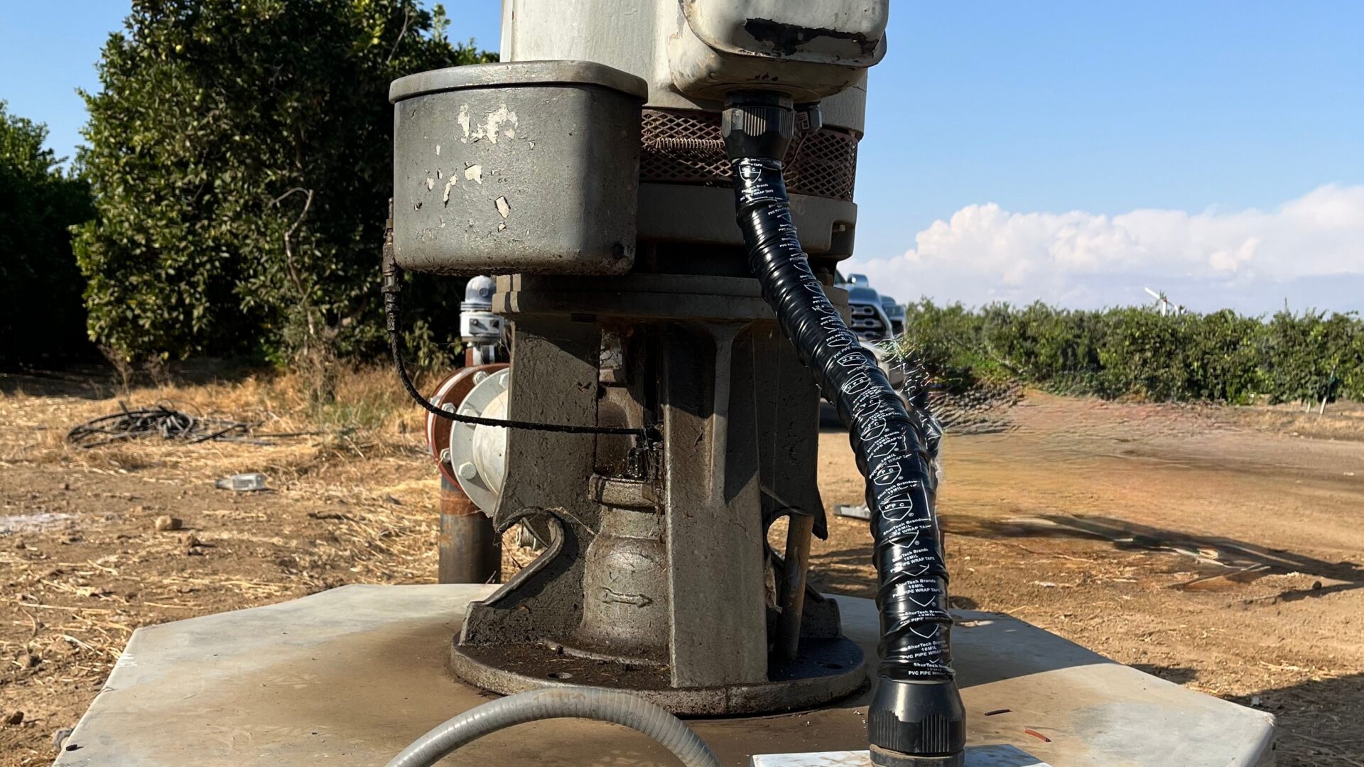 A COP-R-LOCK device installed on a rural irrigation pump to deter copper wire theft